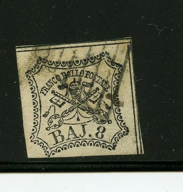 Italy - Roman States #9 (IT694) Black 8b issue, used, F-VF cond