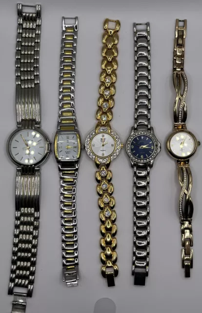 Vintage/ Modern watch lot of 5 silver/Gold tone watches - EJ & More - Read