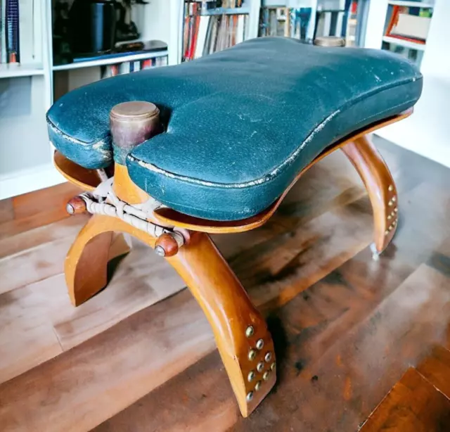 Vtg Camel Saddle Middle Eastern Egyptian Leather Wood Footstool Ottoman Stool