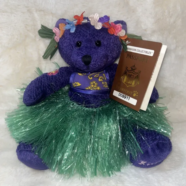 Hawaiian Collectibles~Mokihana Kaua'i Passport Bearfoot~Plush~Purple Bear 2001