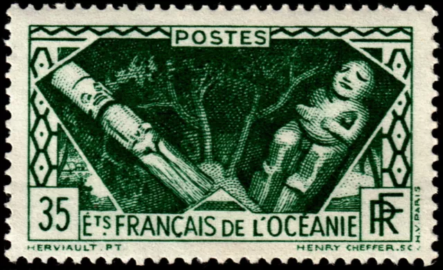 ✔️ FRANCE POLYNESIA 1934-1938 TAHITION IDOLS  Sc. 96 MNH  $6 [1.59.1]