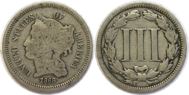 1868 3CN Three Cent Nickel Good