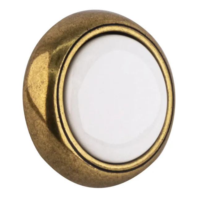 White Antique Brass Traditional Round Cabinet Knob With Ceramic Inset 1-1/4" Di