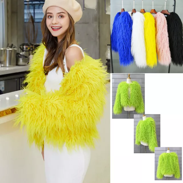 New Short Women Shaggy Faux Fur Coat Winter Warm Jacket Fluffy Cardigan Outwear