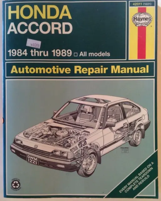 Haynes Automotive Repair Manual 42011 for Honda Accord 1984 thru 1989