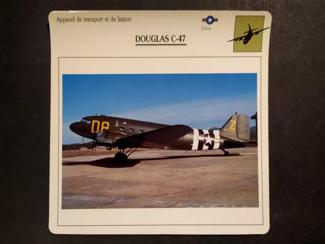 DOUGLAS C 47  fiche aviation plane lobbycard carte avion