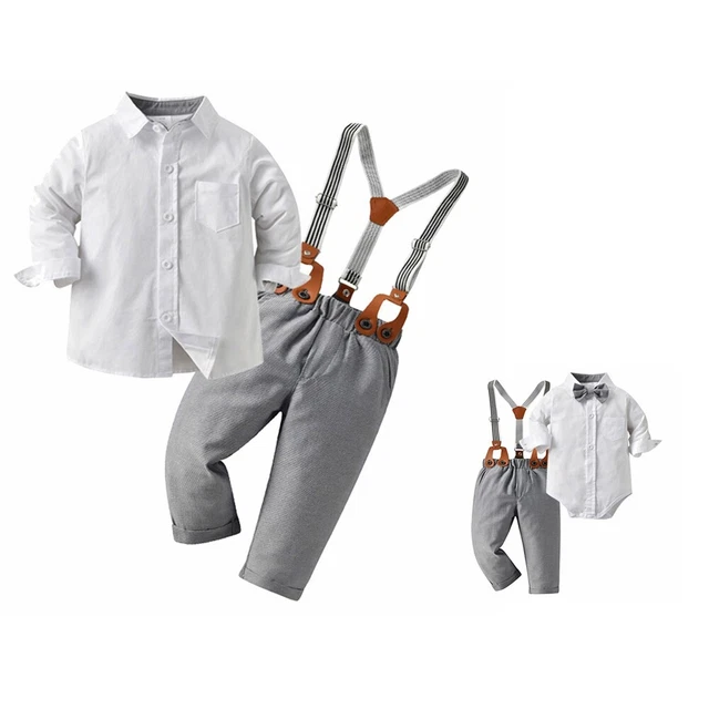 Abiti da gentiluomo neonato bambini neonati camicie sospensioni set pantaloni lunghi 5
