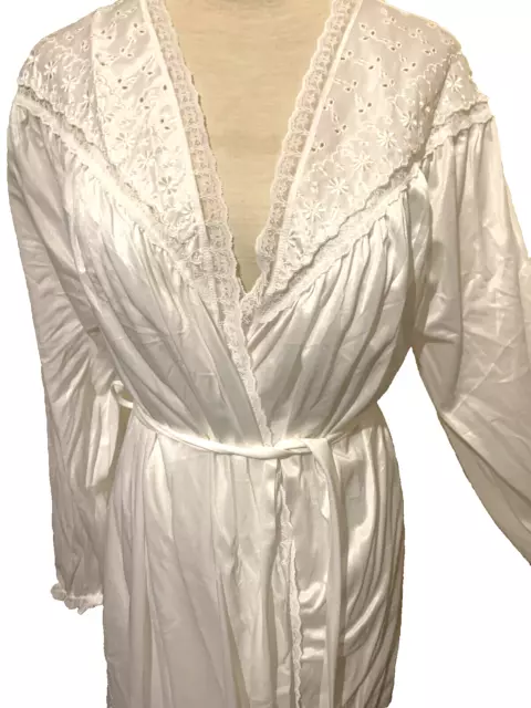 FEMME LONG NIGHTIE & ROBE SET size 14 white & lace negligee peignoir ...