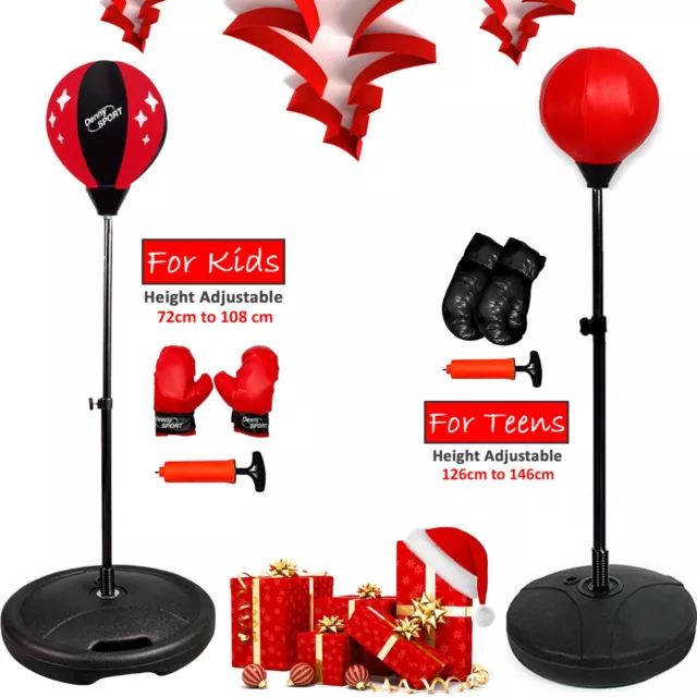 Free Standing Punch Boxing Bag Set Adjustable Height with Free Gloves and Pump