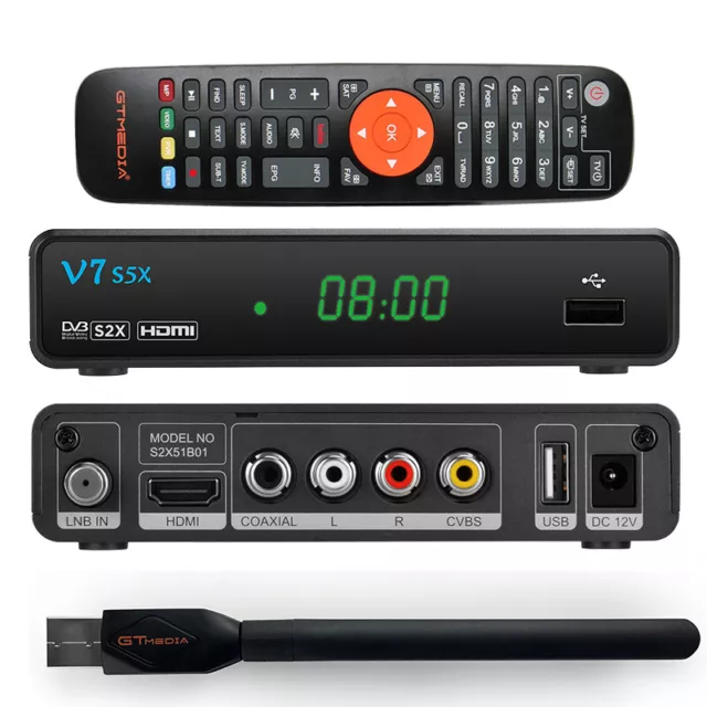 GTmedia V7S5X HD Sat TV Receiver DVB-S/S2/S2X Satellite H.265 TV Box + USB WIFI