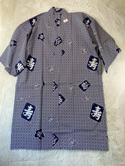 Amita Kimono Robe Women's XL Japanese Blue Buddha Lightweight Cotton Made Japan
