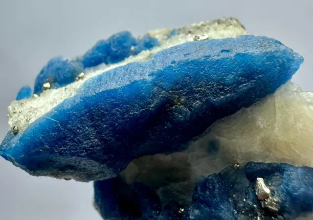 128 Gram Fluorescent Top Blue Afghanite Crystals, Pyrite, Calcite On Matrix @Afg
