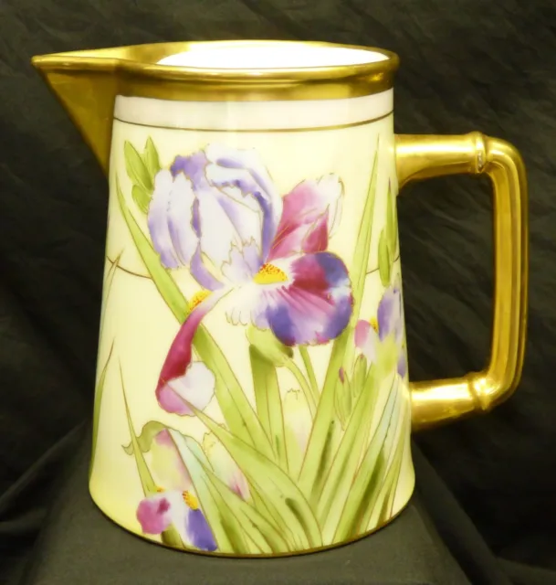 Pickard China Painted Iris Flower Limoges France Pitcher Signed Gibson Antique