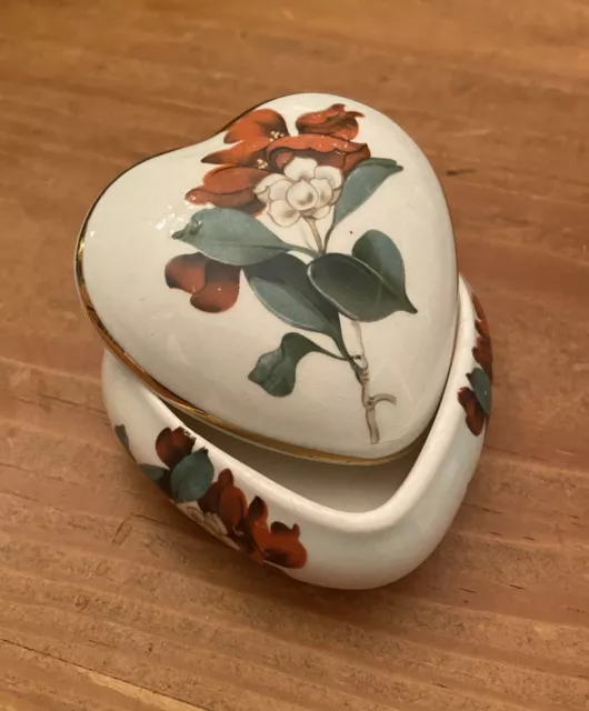 Vintage Royal Worcester Palissy Trinket Box Heart Shaped With Flowers England