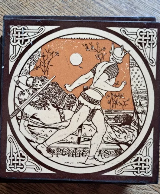 Antique Minton - Moyr Smith - Tennyson's Idylls Of The King Tile - Pelleas.