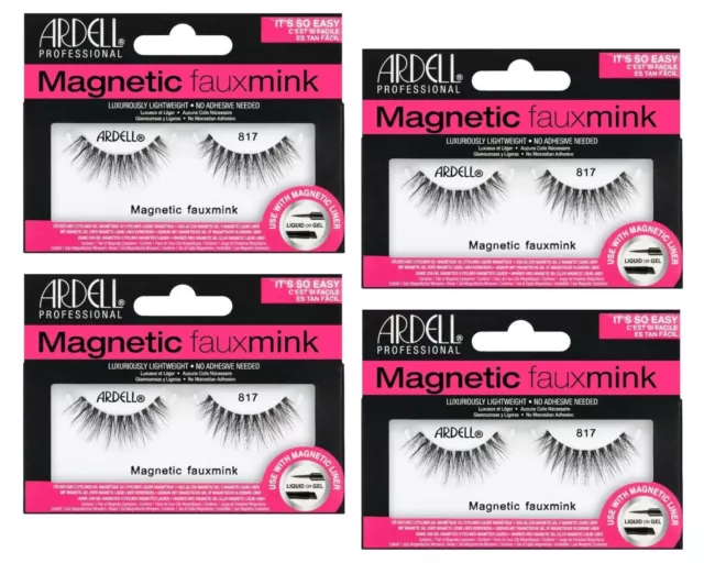 Ardell False Eyelashes - Magnetic Strip Lashes - Fauxmink #817 ( Pack of 4 )