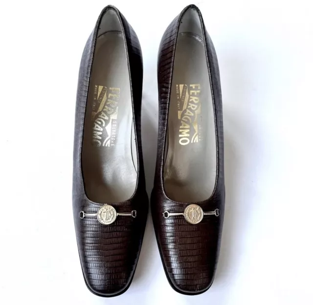 Women’s Vintage Salvatore Ferragamo Brown Leather Pumps Heels Narrow 6.5 AAA