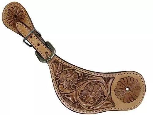 Showman Leather Spur Straps W/ Floral Tooling & Large Tooled Flowers On Ends!