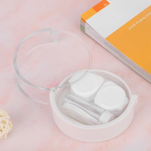 (3) Colorido kit de estuche para lentes de contacto cubierta transparente redonda portátil contacto