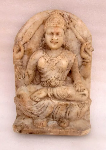 1850's Antiguo Viejo Raro Mano Tallado Mármol Hindu Goddess Laxmi Ambey Estatua