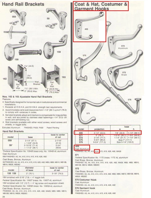 Three Pieces Ives #405A14 Coat And Hat Hook, Cast Aluminum, Pol. Nickel Finish