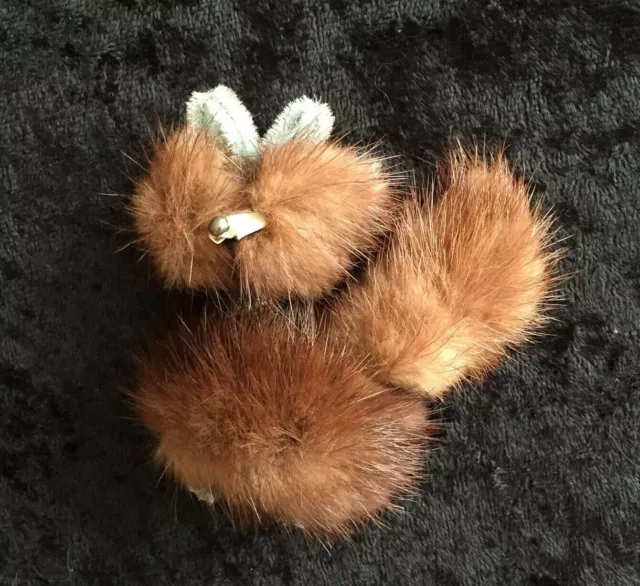 Retro REAL MINK FUR BROOCH Fox Dog Fluffy Tail Brown 3” Pin ADORABLE!