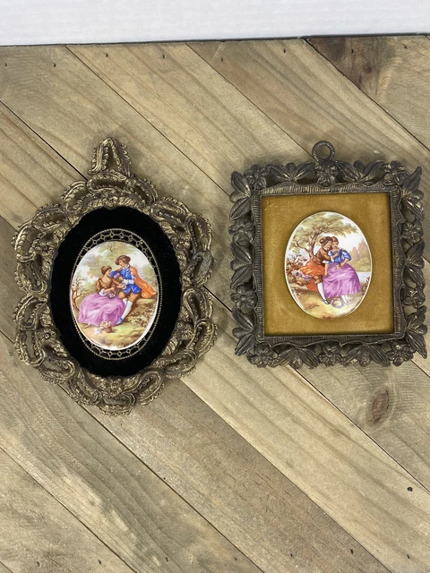 Vintage Ornate Victorian Goth Wall Gallery  Art Courting Couple Lot Of Two