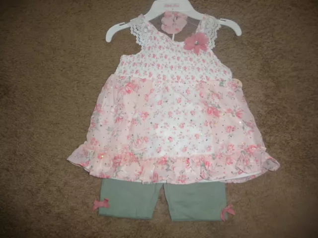 NEW NWT Little Lass girls size 5 beautiful sparkle floral top and short set