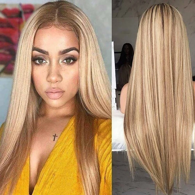 Cubierta para la cabeza de peluca moda rubia cosplay pelucas naturales resistentes al calor cabello liso