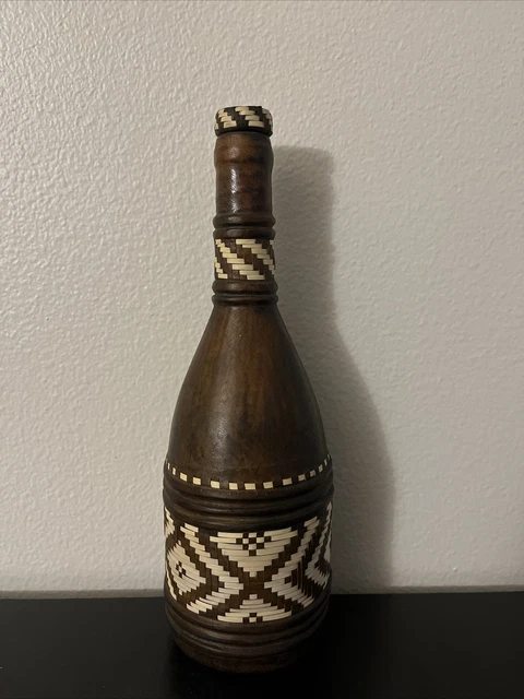Vintage Rattan Ethnic Patterned Craft Cooked Bottle