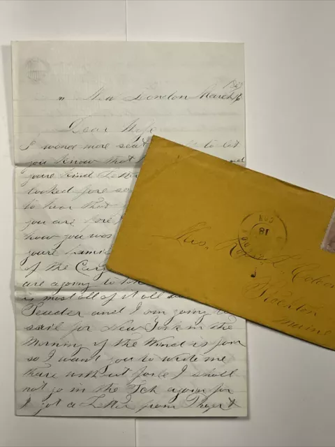 1867 Stockton, Maine Letter from Military Soldier to Wife. Mentions Sergeant