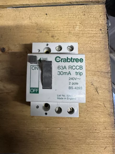 Crabtree 63A Double Pole 2 Pole 63 Amp RCCB RCD 30mA Trip BS 4293