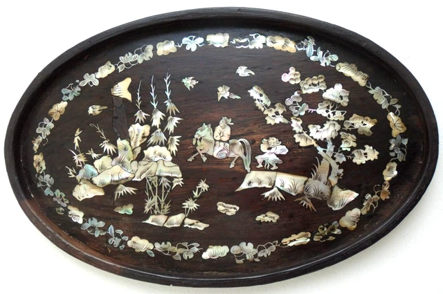 Broche Vintage Années 70 - Marqueterie Nacre Et Bois, Occasion
