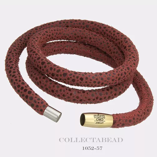 Authentic Endless Triple Red Reptile Gold Leather Bracelet 8.0" 1052-60