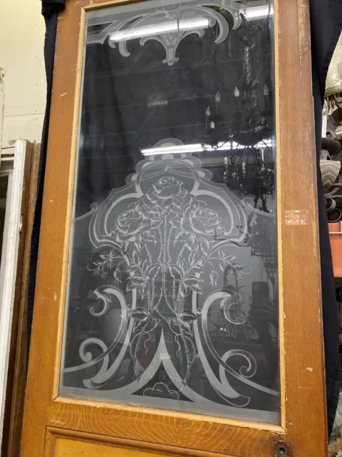 Etched Glass Door With Roses Art Nouveau Art Deco Style 90x28