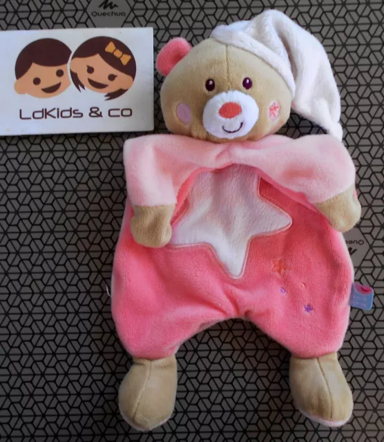 DOUDOU SUCRE D'ORGE OURS Semi Plat Rose Phosphorescent Magidoux Etoile 25cm D920
