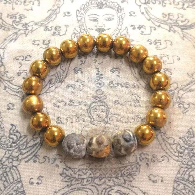 Bracelet Golden Leklai Phra Somdej Toh Beads Wat Phra Kaew Thai Buddha Amulet