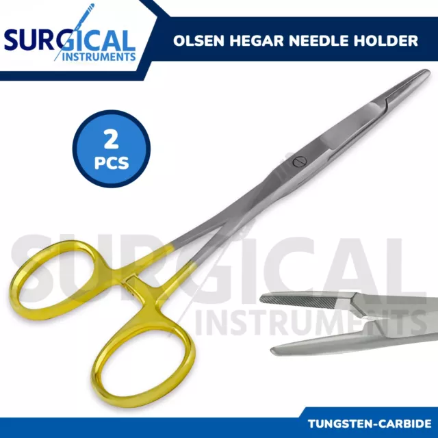 2 Pcs T/C Olsen Hegar Needle Holder Hemostat Scissors 6.5" Serrated German Grade