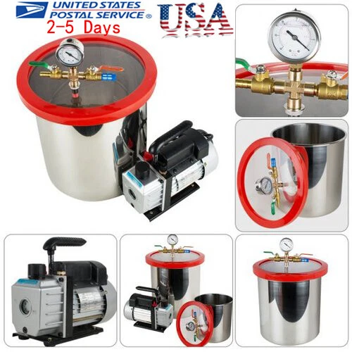 5 Gallon Stainless Steel Vacuum Degassing Chamber Silicone Kit w/5 CFM Pump USA
