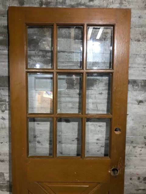 Antique Farmhouse Exterior Wood Entry Stained Door /w Cross Buck & 9 Glass 32x80 7