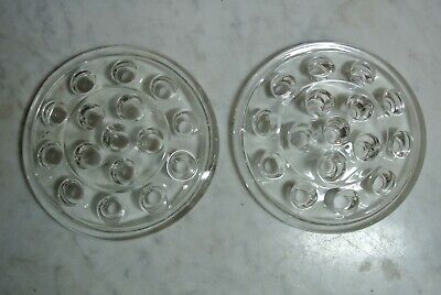 Pair of Vintage Clear Glass Floral Frogs 16 Holes 5" Across