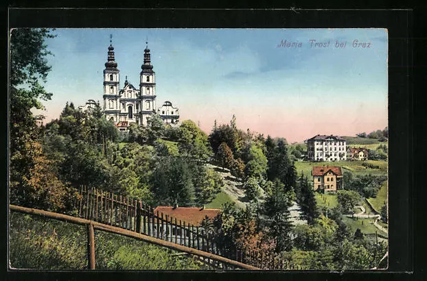 Maria Trost b. Graz, Ortsansicht mit Wallfahrtskirche, Ansichtskarte