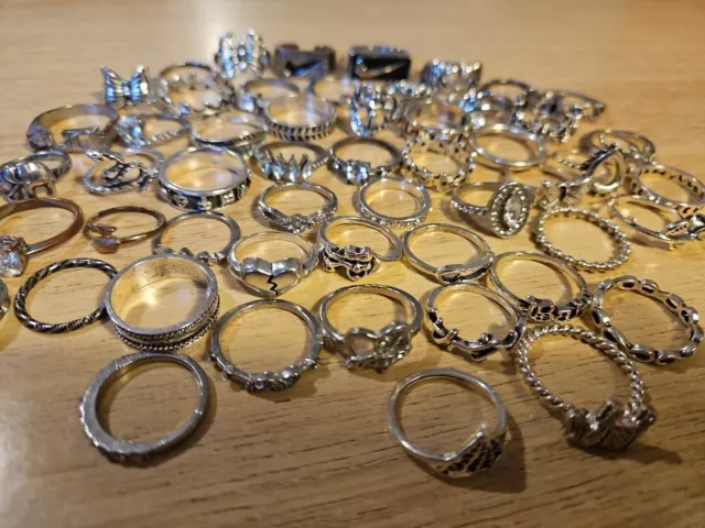 Large Bundle Of Silver Rings