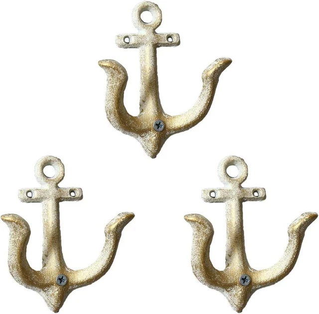 3pcs Maritime Decor Antique Cast Iron Wall Hooks Coat Hooks Anchor Double Hooks