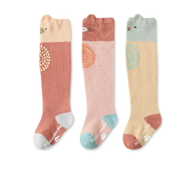 3 Pairs Newborn Baby Knee High Long Socks Cotton Non Slip Leg Warmer Floor Sock