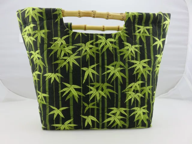 Handcrafted Carry-All Sewing Knitting Bag Handbag Asian Pattern Bamboo Handles