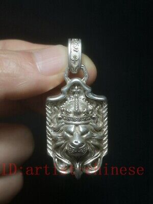 Chinese Tibet Silver Carving lion Statue necklace pendant gift old Collection