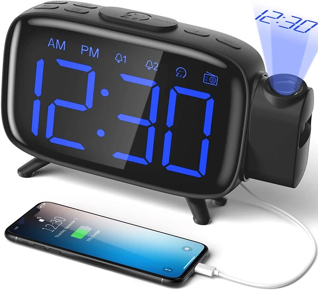 ELEHOT Réveil Projection Plafond Radio Reveil Projecteur 180° Horloge Numérique