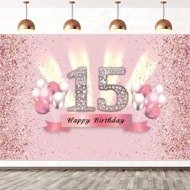 Pink Sweet Girls 15th Birthday Party Photo Backdrop Background Decoration Banner