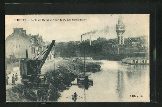 CPA Épernay, Bords de la Marne and Tour de l'Union Champenoise 1921